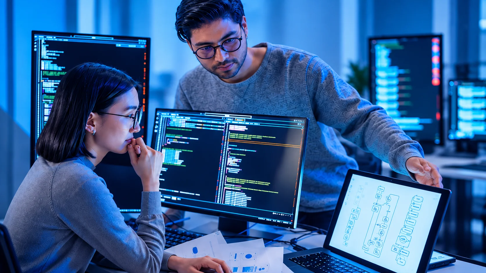Programadora desarrollando una solución tecnológica
